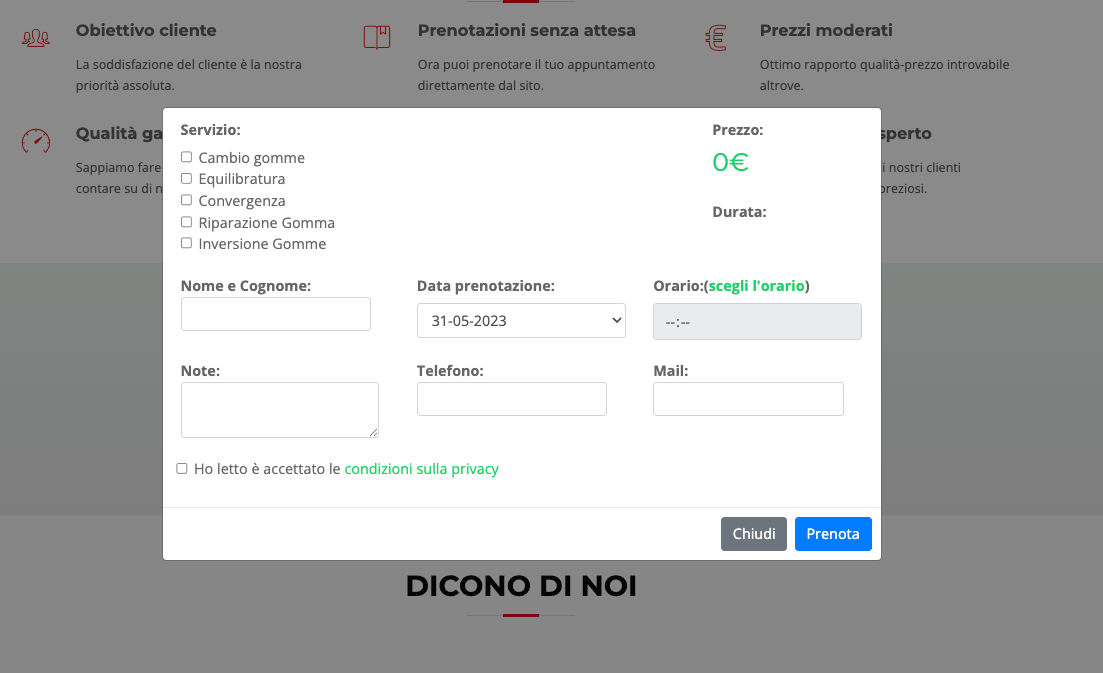 Modulo prenotazioni